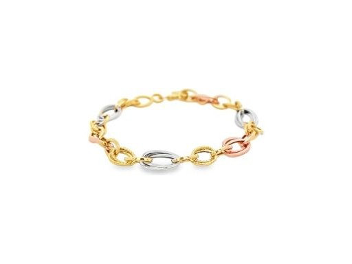 18K Three-Tone Gold Oval Link Bracelet